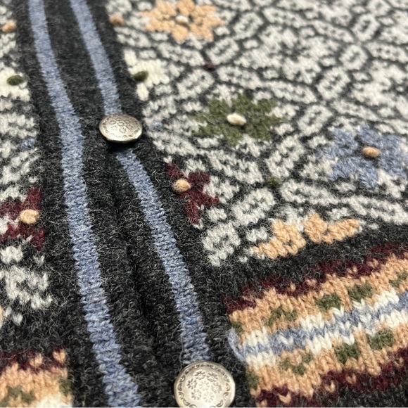 Vintage Woolrich Sweater Women Sz L Large Cardigan Wool Fair Isle Metal Buttons - Picture 5 of 10